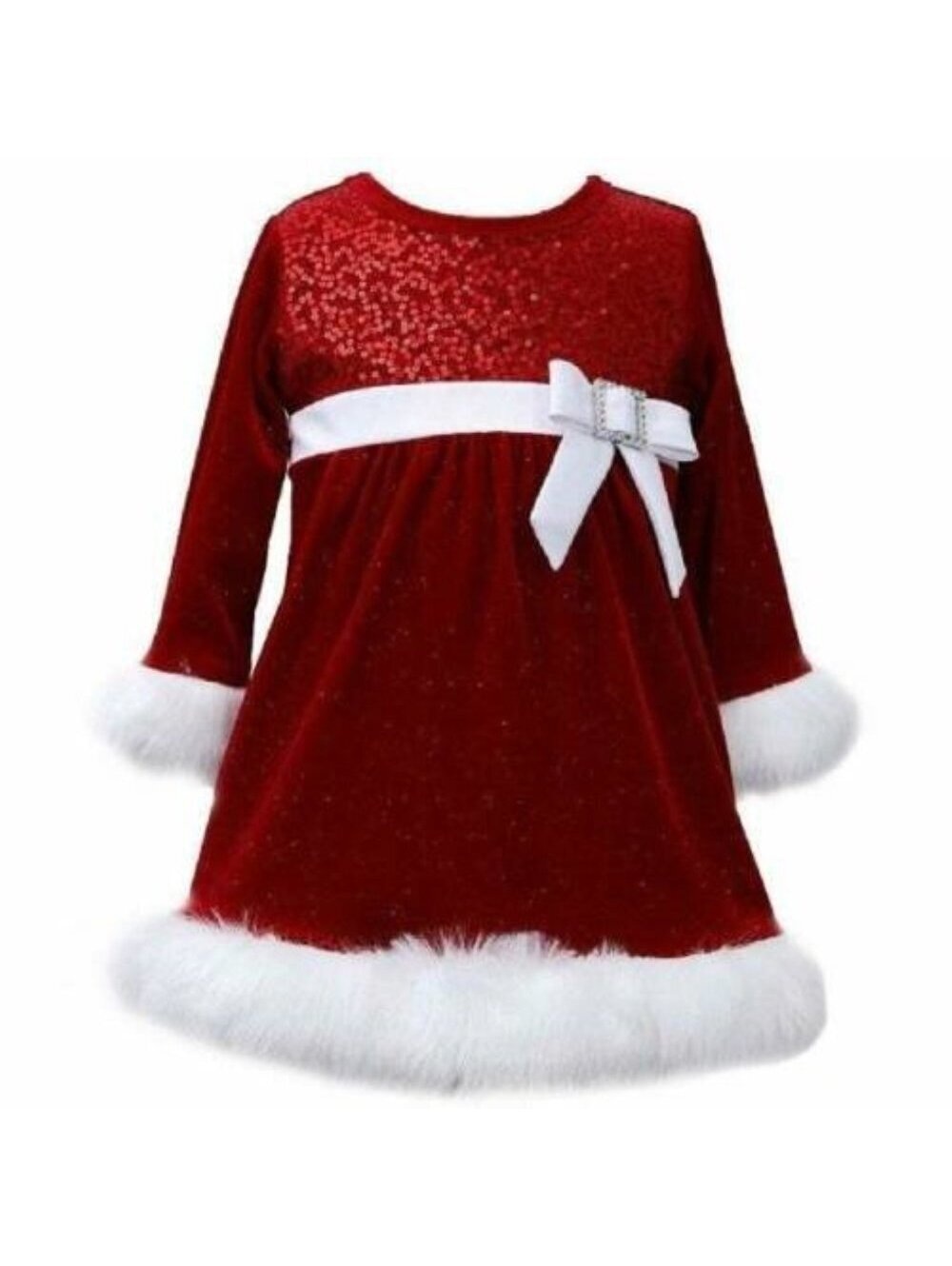 Bonnie Jean Christmas Santa Dress 5 Girls Red Sequined Glitter Velvet Holiday